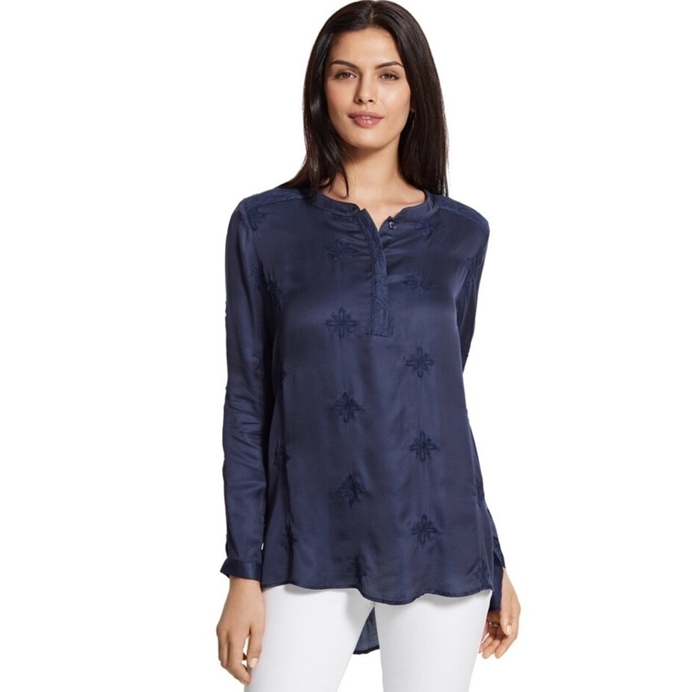 CHICO’S Tunic Top Blouse Medallion Maggie Twilight Embroidered Size 1 Medium NWT
